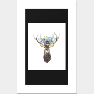 Deer with flower crown Posters and Art